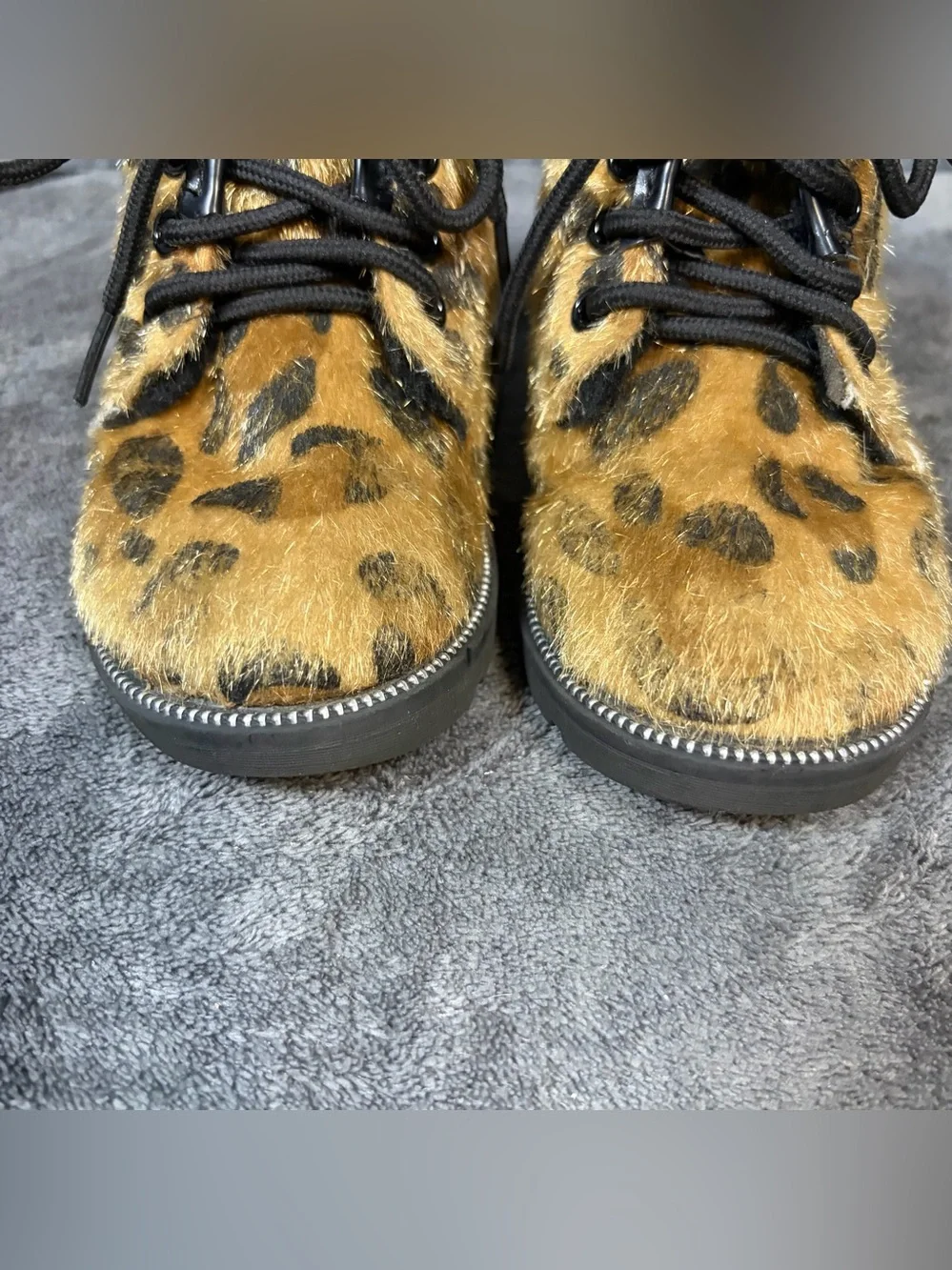 Toddler Leopard-Print Faux-Fur Lace-Up Boots - Brown Sz 7 7.5